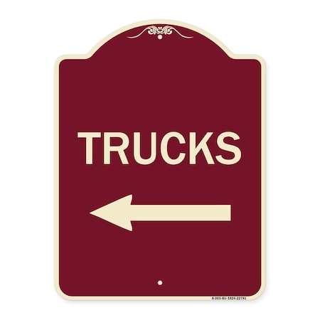 Signmission Trucks Trucks With Left Arrow Heavy-Gauge Aluminum Architectural Sign, 24" x 18", BU-1824-22781 A-DES-BU-1824-22781
